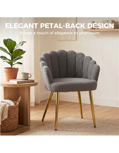 HOMCOM Lounge Chair Petal-Back Armchair Metal Metal Legs for Living Room Bedroom, Grey