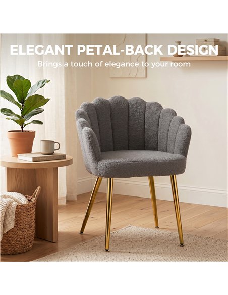 HOMCOM Lounge Chair Petal-Back Armchair Metal Metal Legs for Living Room Bedroom, Grey - pic 190510 | FastDaddyshop
