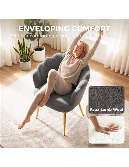 HOMCOM Lounge Chair Petal-Back Armchair Metal Metal Legs for Living Room Bedroom, Grey - pic 190511 | FastDaddyshop