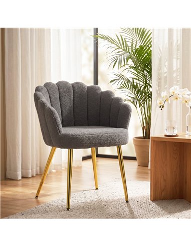 HOMCOM Lounge Chair Petal-Back Armchair Metal Metal Legs for Living Room Bedroom, Grey
