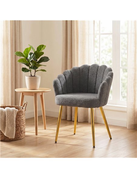 HOMCOM Lounge Chair Petal-Back Armchair Metal Metal Legs for Living Room Bedroom, Grey - pic 190515 | FastDaddyshop