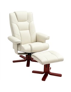 HOMCOM Faux Leather Manual Recliner and Footstool Set - Cream White