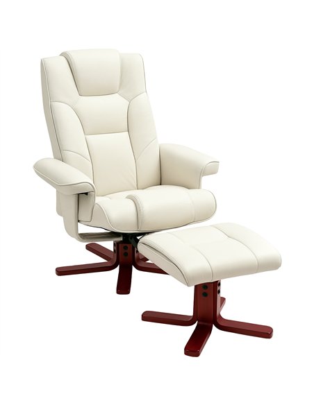 HOMCOM Faux Leather Manual Recliner and Footstool Set - Cream White - pic 190516 | FastDaddyshop
