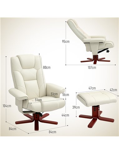 HOMCOM Faux Leather Manual Recliner and Footstool Set - Cream White