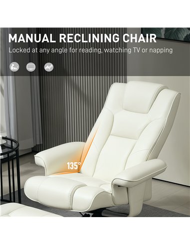 HOMCOM Faux Leather Manual Recliner and Footstool Set - Cream White