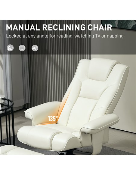 HOMCOM Faux Leather Manual Recliner and Footstool Set - Cream White - pic 190519 | FastDaddyshop