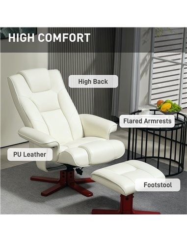 HOMCOM Faux Leather Manual Recliner and Footstool Set - Cream White