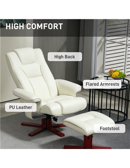 HOMCOM Faux Leather Manual Recliner and Footstool Set - Cream White - pic 190521 | FastDaddyshop