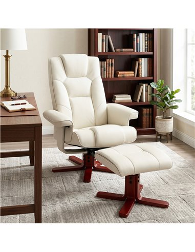 HOMCOM Faux Leather Manual Recliner and Footstool Set - Cream White