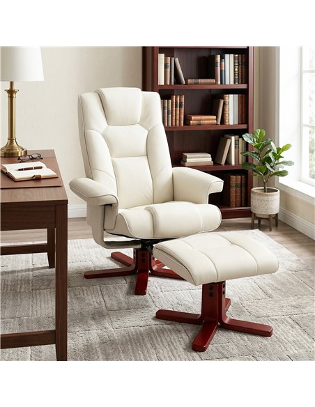 HOMCOM Faux Leather Manual Recliner and Footstool Set - Cream White - pic 190523 | FastDaddyshop