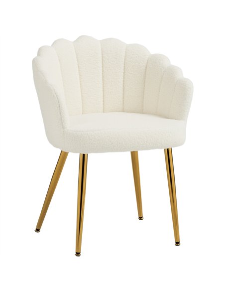 HOMCOM Lounge Chair Petal-Back Armchair Metal Metal Legs for Living Room Bedroom Cream - pic 190525 | FastDaddyshop