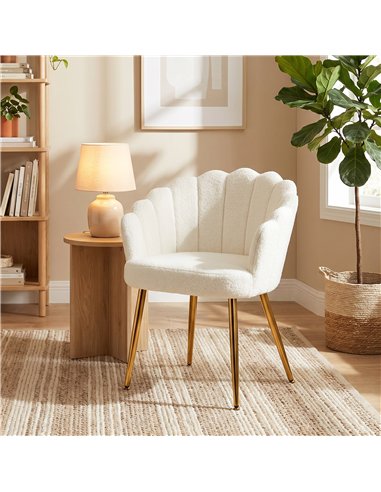 HOMCOM Lounge Chair Petal-Back Armchair Metal Metal Legs for Living Room Bedroom Cream