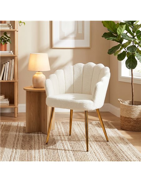 HOMCOM Lounge Chair Petal-Back Armchair Metal Metal Legs for Living Room Bedroom Cream - pic 190526 | FastDaddyshop