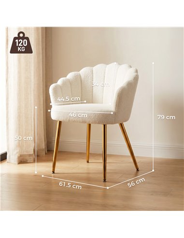 HOMCOM Lounge Chair Petal-Back Armchair Metal Metal Legs for Living Room Bedroom Cream