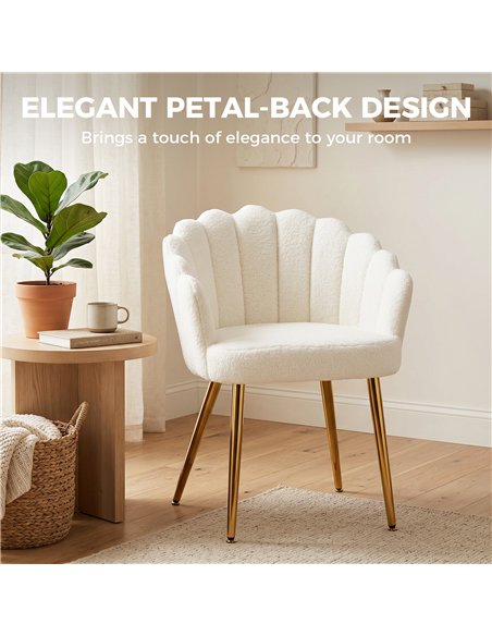 HOMCOM Lounge Chair Petal-Back Armchair Metal Metal Legs for Living Room Bedroom Cream - pic 190528 | FastDaddyshop
