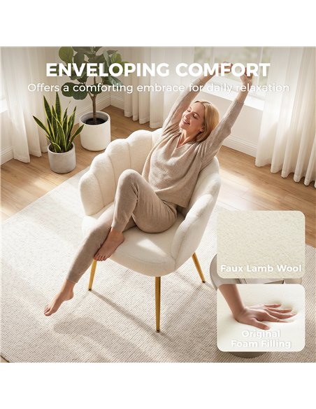 HOMCOM Lounge Chair Petal-Back Armchair Metal Metal Legs for Living Room Bedroom Cream - pic 190529 | FastDaddyshop