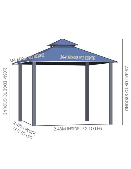 Outsunny 3x3m Polycarbonate Hardtop Gazebo with 2-Tier Roof, Mosquito Netting, Curtains, Grey - pic 19053 | FastDaddyshop