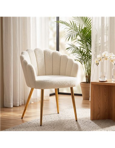 HOMCOM Lounge Chair Petal-Back Armchair Metal Metal Legs for Living Room Bedroom Cream