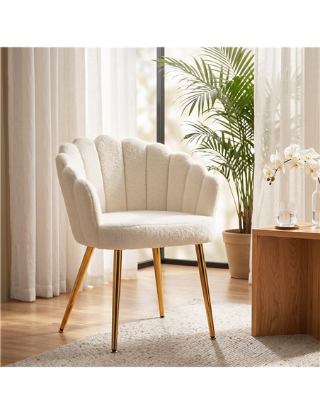 HOMCOM Lounge Chair Petal-Back Armchair Metal Metal Legs for Living Room Bedroom Cream - pic 190532 | FastDaddyshop