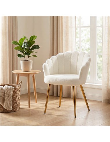 HOMCOM Lounge Chair Petal-Back Armchair Metal Metal Legs for Living Room Bedroom Cream