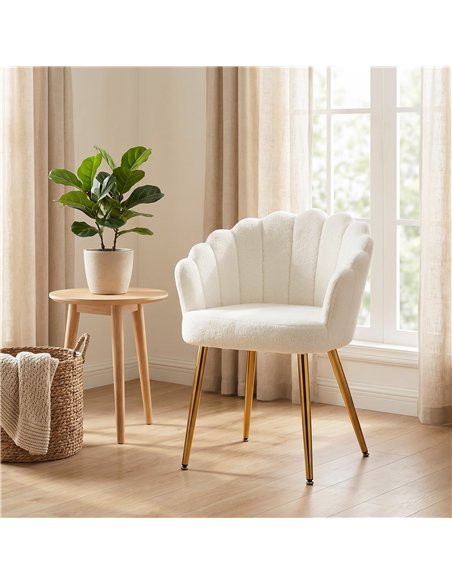 HOMCOM Lounge Chair Petal-Back Armchair Metal Metal Legs for Living Room Bedroom Cream - pic 190533 | FastDaddyshop