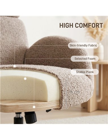 HOMCOM Swivel Armchair and Footstool Set, Height Adjustable Accent Chair with Adjustable Headrest, Rocking Function, Light Brown