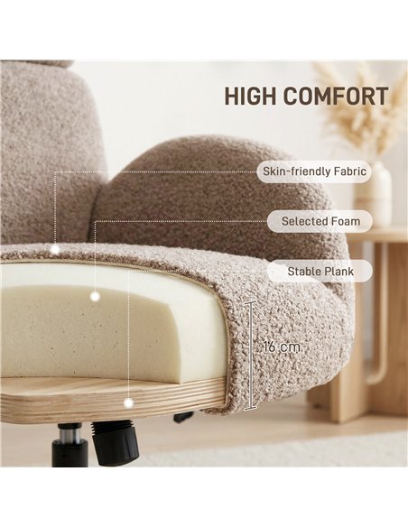 HOMCOM Swivel Armchair and Footstool Set, Height Adjustable Accent Chair with Adjustable Headrest, Rocking Function, Light Brown - pic 190538 | FastDaddyshop