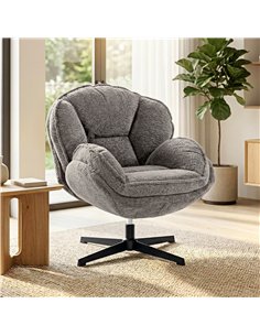 HOMCOM Modern Wingback Accent Chair, Velvet Armchair with Four-Star Base, S-Springs, Swivel, Grey 2