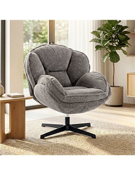 HOMCOM Modern Wingback Accent Chair, Velvet Armchair with Four-Star Base, S-Springs, Swivel, Grey - pic 190544 | FastDaddyshop
