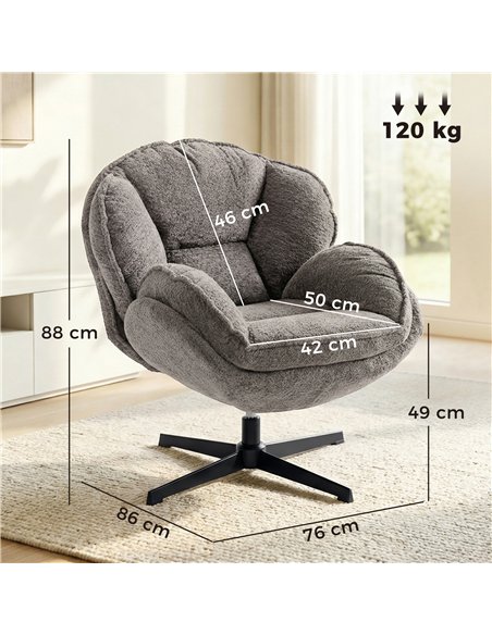 HOMCOM Modern Wingback Accent Chair, Velvet Armchair with Four-Star Base, S-Springs, Swivel, Grey - pic 190545 | FastDaddyshop