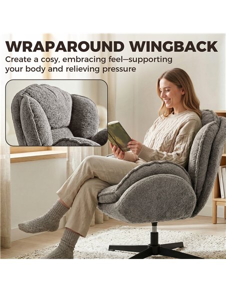 HOMCOM Modern Wingback Accent Chair, Velvet Armchair with Four-Star Base, S-Springs, Swivel, Grey - pic 190546 | FastDaddyshop