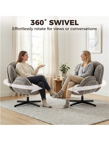 HOMCOM Modern Wingback Accent Chair, Velvet Armchair with Four-Star Base, S-Springs, Swivel, Grey