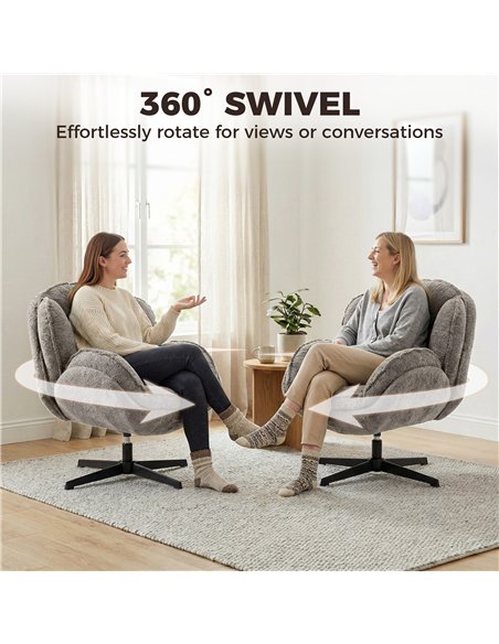 HOMCOM Modern Wingback Accent Chair, Velvet Armchair with Four-Star Base, S-Springs, Swivel, Grey - pic 190549 | FastDaddyshop