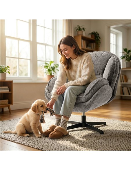 HOMCOM Modern Wingback Accent Chair, Velvet Armchair with Four-Star Base, S-Springs, Swivel, Grey - pic 190550 | FastDaddyshop