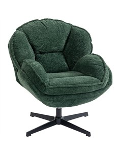 HOMCOM Modern Wingback Accent Chair, Velvet Armchair with Four-Star Base, S-Springs, Swivel, Dark Green