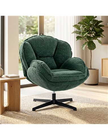HOMCOM Modern Wingback Accent Chair, Velvet Armchair with Four-Star Base, S-Springs, Swivel, Dark Green