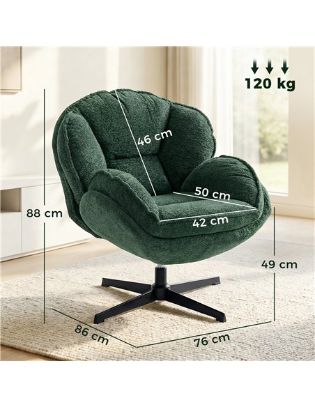 HOMCOM Modern Wingback Accent Chair, Velvet Armchair with Four-Star Base, S-Springs, Swivel, Dark Green - pic 190554 | FastDaddyshop