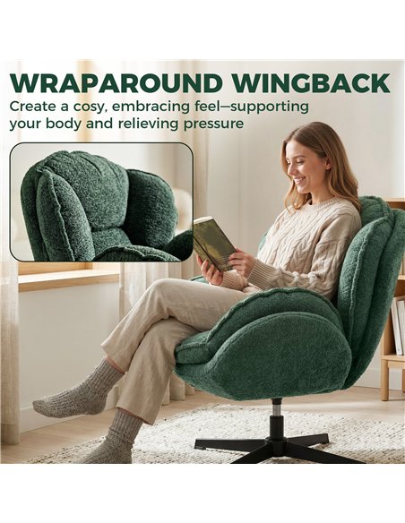 HOMCOM Modern Wingback Accent Chair, Velvet Armchair with Four-Star Base, S-Springs, Swivel, Dark Green - pic 190555 | FastDaddyshop