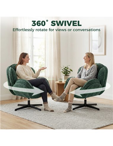 HOMCOM Modern Wingback Accent Chair, Velvet Armchair with Four-Star Base, S-Springs, Swivel, Dark Green