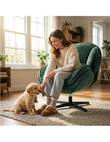 HOMCOM Modern Wingback Accent Chair, Velvet Armchair with Four-Star Base, S-Springs, Swivel, Dark Green