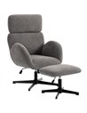 HOMCOM Swivel Armchair and Footstool Set, Height Adjustable Accent Chair with Adjustable Headrest, Rocking Function, Grey