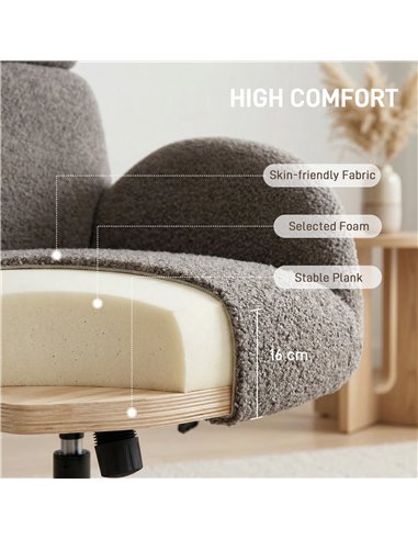 HOMCOM Swivel Armchair and Footstool Set, Height Adjustable Accent Chair with Adjustable Headrest, Rocking Function, Grey