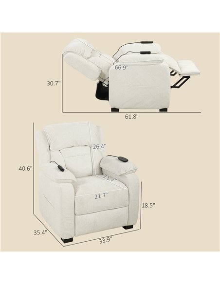 HOMCOM Power Recliner Armchair with Massage and Heat, Electric Reclining Chair with Wide Spring Seat, Cream White - pic 190572 | FastDaddyshop
