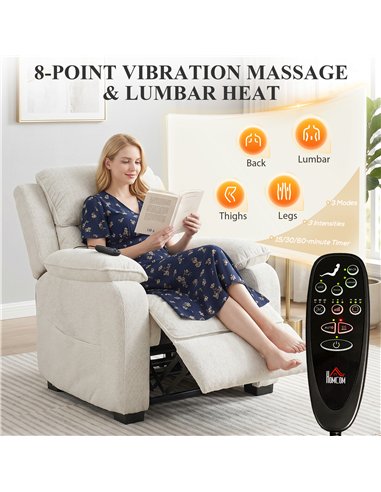 HOMCOM Power Recliner Armchair with Massage and Heat, Electric Reclining Chair with Wide Spring Seat, Cream White