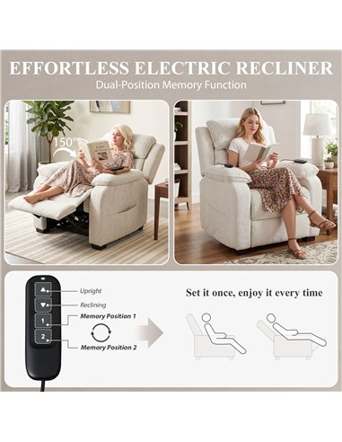 HOMCOM Power Recliner Armchair with Massage and Heat, Electric Reclining Chair with Wide Spring Seat, Cream White
