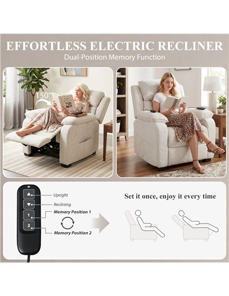 HOMCOM Power Recliner Armchair with Massage and Heat, Electric Reclining Chair with Wide Spring Seat, Cream White - pic 190574 | FastDaddyshop