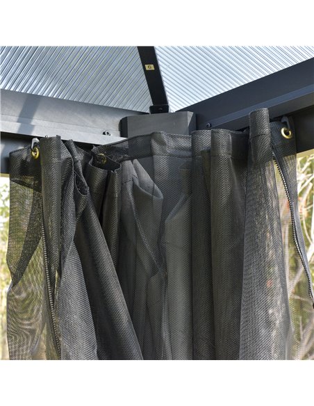Outsunny 3x3m Polycarbonate Hardtop Gazebo with 2-Tier Roof, Mosquito Netting, Curtains, Grey - pic 19059 | FastDaddyshop