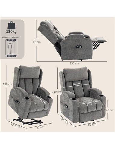 HOMCOM Power Lift Recliner Chair with Vibration Massage and Heat, Chenille Riser and Recliner Armchair for Elderly, Grey