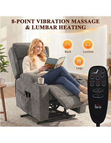 HOMCOM Power Lift Recliner Chair with Vibration Massage and Heat, Chenille Riser and Recliner Armchair for Elderly, Grey