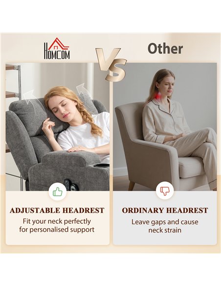 HOMCOM Power Lift Recliner Chair with Vibration Massage and Heat, Chenille Riser and Recliner Armchair for Elderly, Grey - pic 190592 | FastDaddyshop
